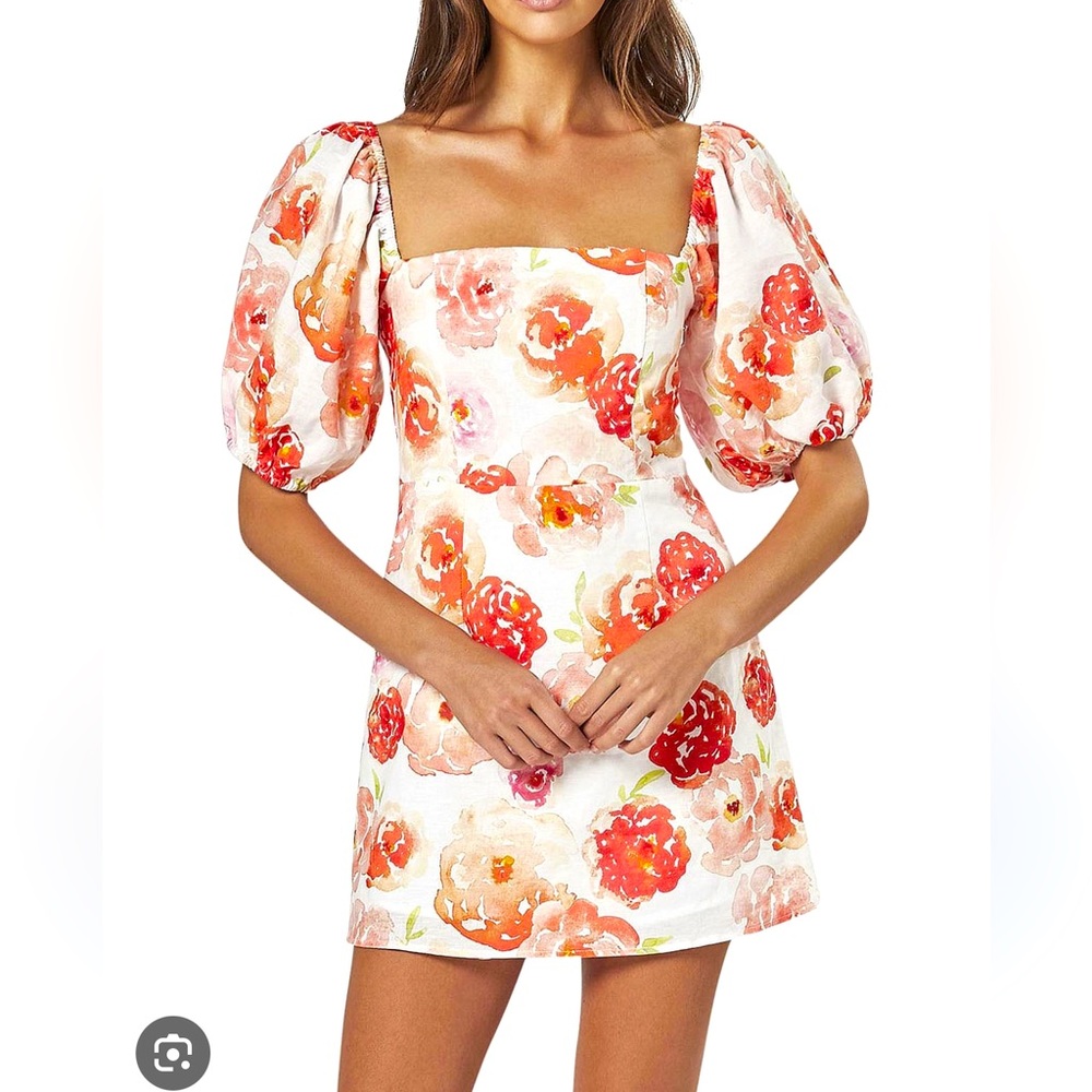 Charlie Holiday BRADLEY ROSE PRINT SHORT PUFF SLEEVE MINI DRESS